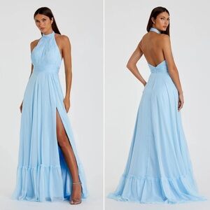 NWT | Mac Duggal | 67816 High Neck Tiered Chiffon Halter Gown | Sz 2